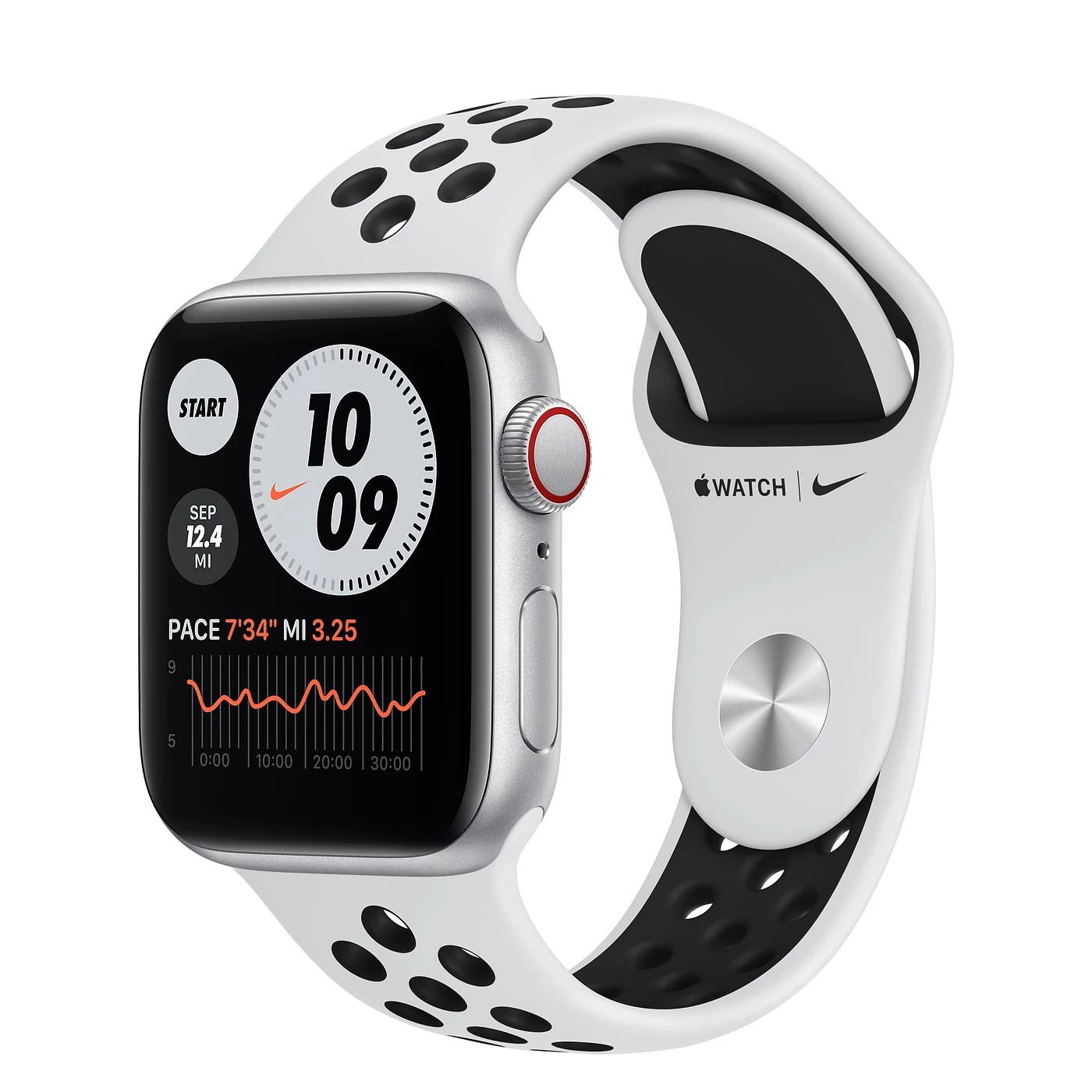 Apple Watch SE Nike GPS + Cellular 40mm Silver Aluminum Case with Pure Platinum / Black Nike Sport Band (MYYR2, MYYW2)
